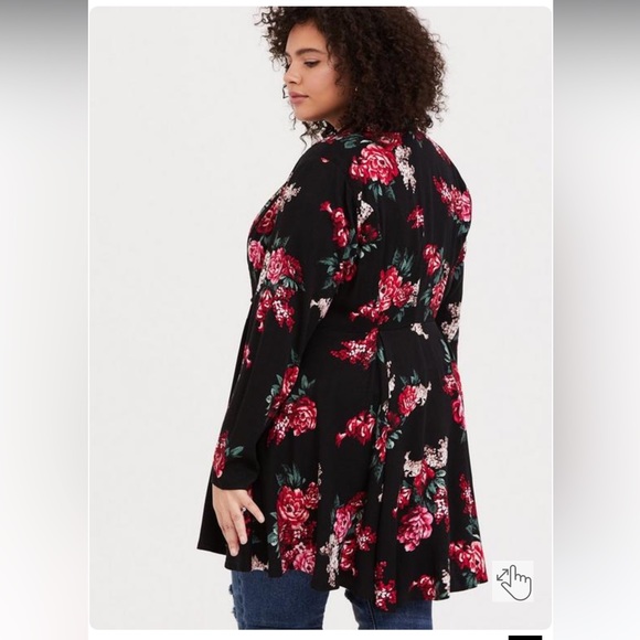 Torrid Black Floral Twill Fit & Flare Coat - Picture 5 of 5